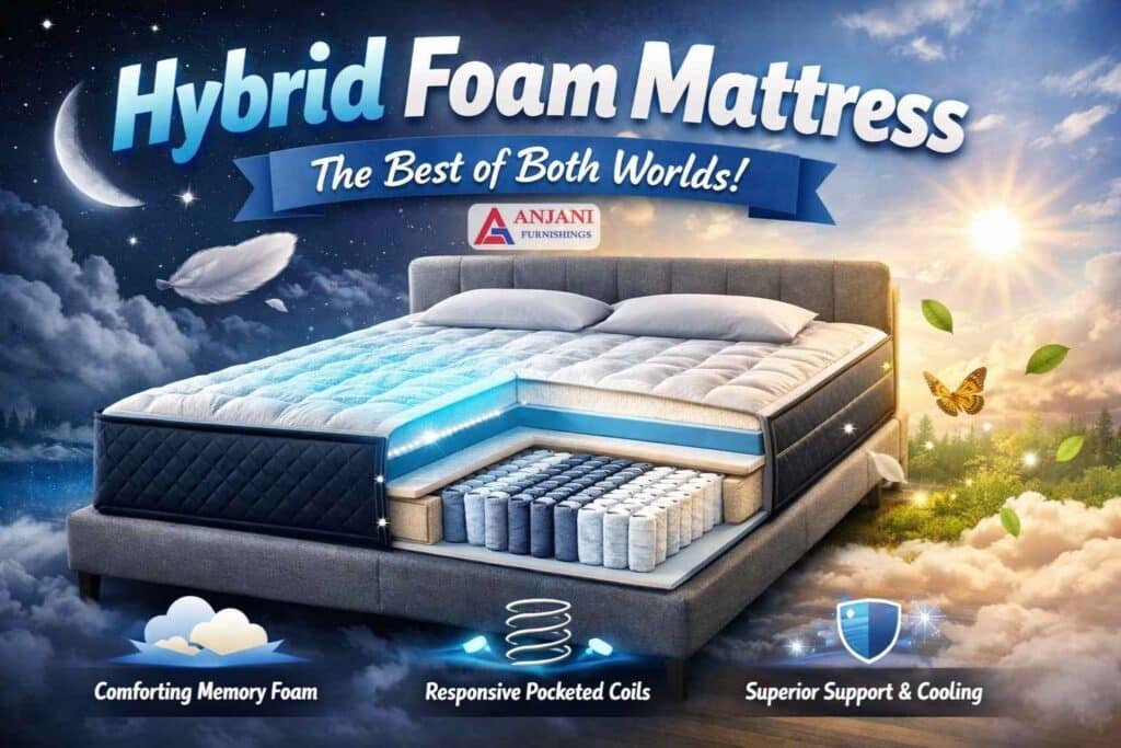 Hybrid foam mattress with memory foam and pocketed coils by Anjani Furnishings